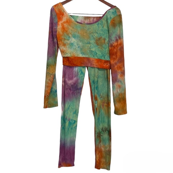 Ellie & Kate Pants - Ellie & Kate Crop Top & Leggings Sweatsuit Set Tie Dye Women’s Large Rainbow